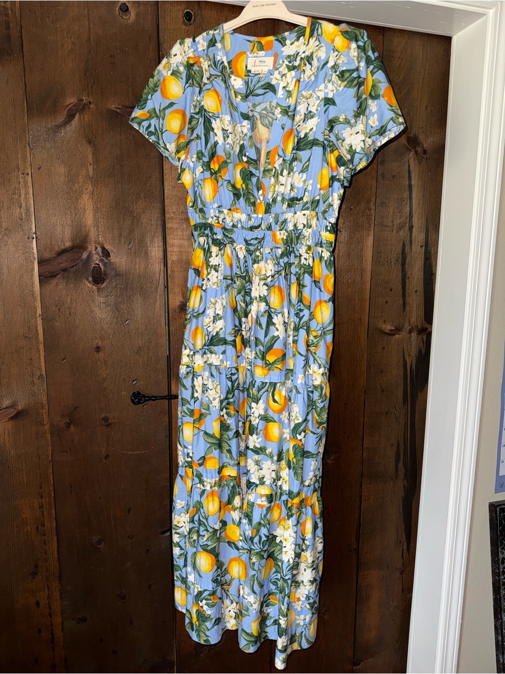 Anthropologie Somerset Iris Blue Lemon Floral Tiered Maxi Dress M - Picture 2 of 9